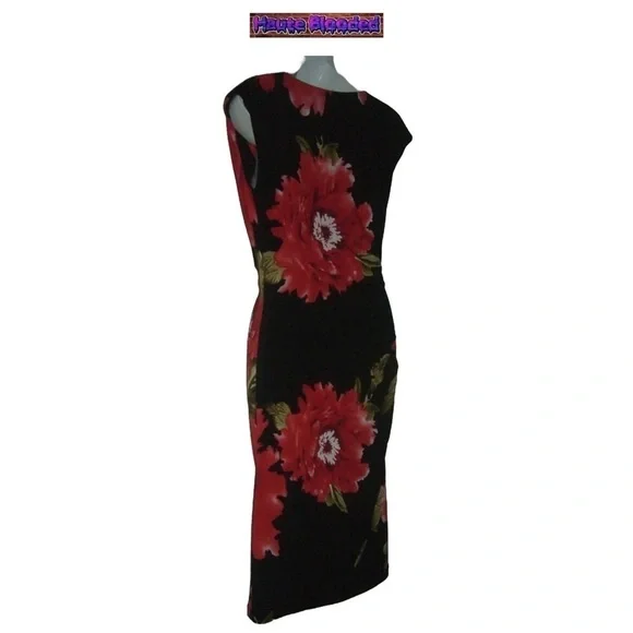 Vintage 90's Dressbarn Dress LBD Red Flower Floral Print Summer Ruched y2k Sz 6 - Picture 5 of 10